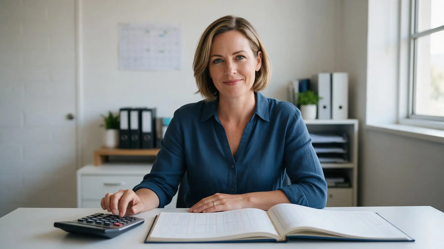 Bookkeeper working out the total cost of a business loan with a calculator