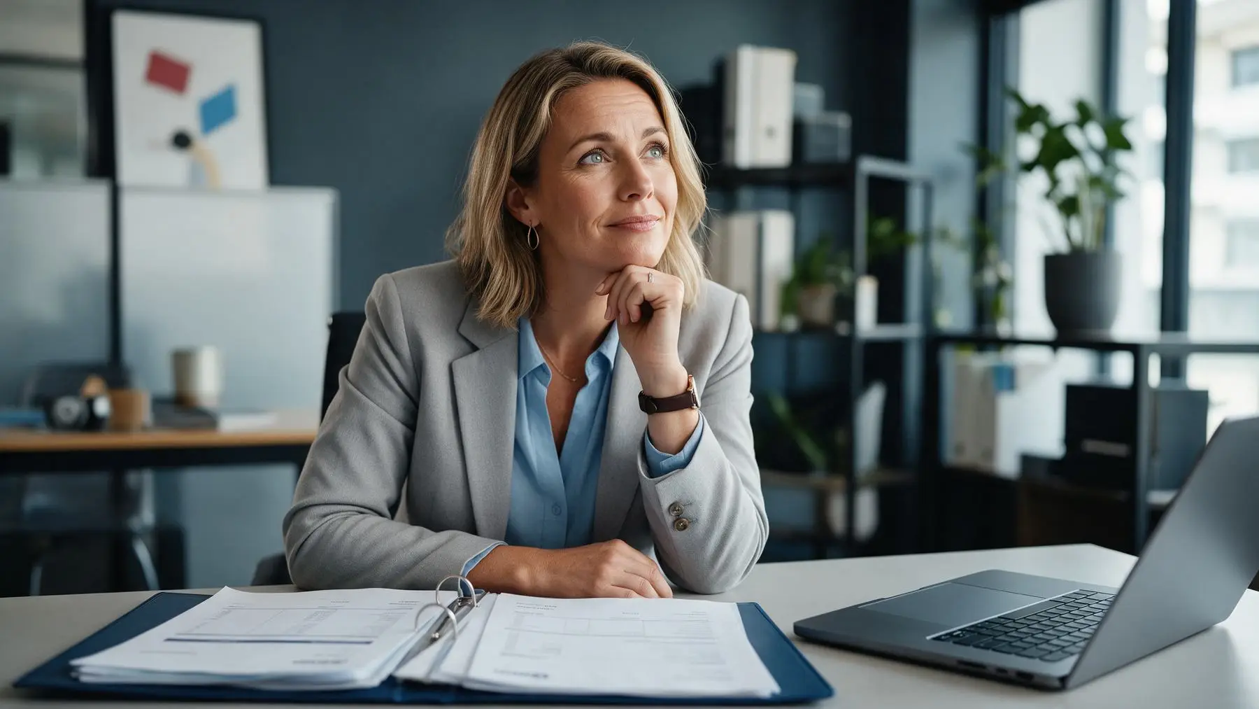 Business owner reviewing bank statements at her desk