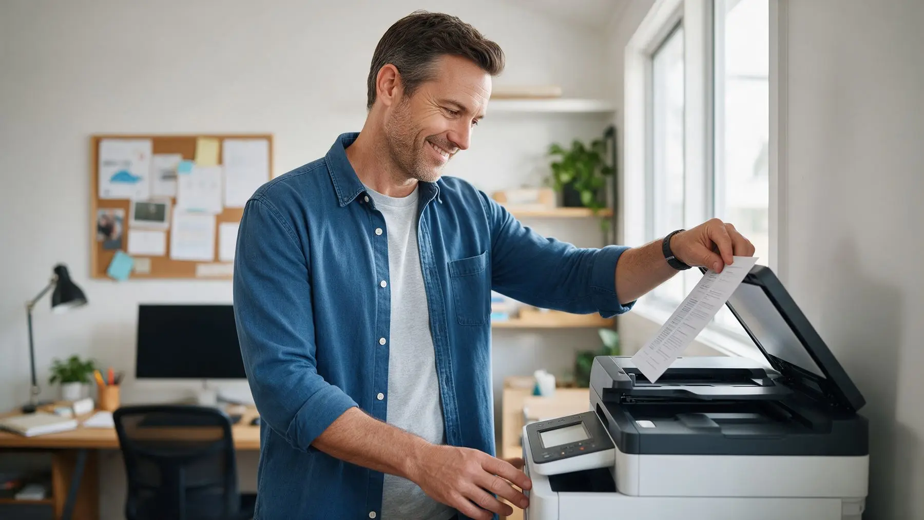 Business owner scanning documents for a business loan application