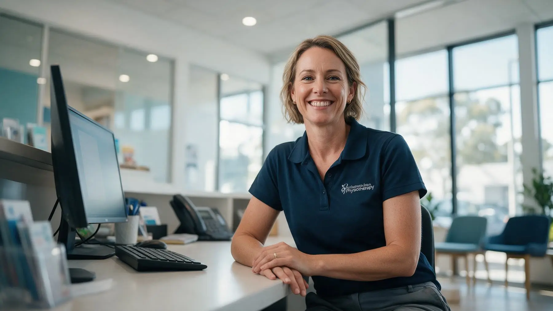 Clinic owner relaxed at reception with prepaid interest on her business loan