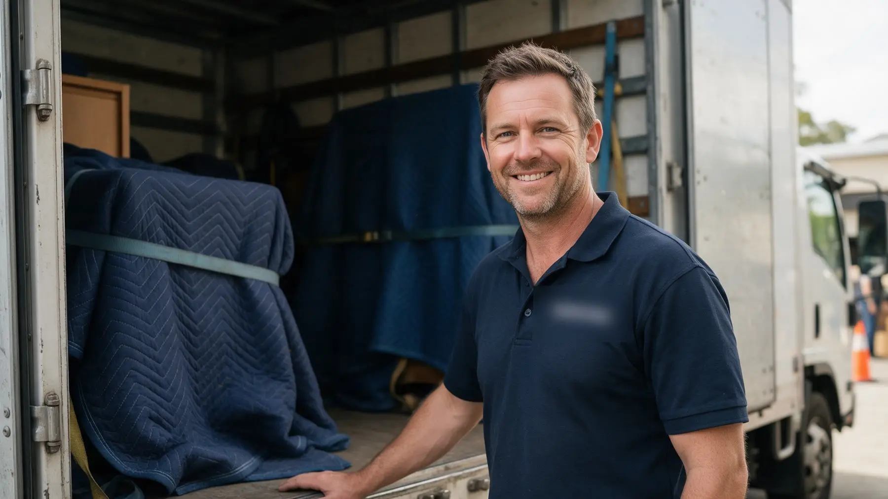 Removalist owner at the back of his truck with furniture blankets, fast loans for removalists
