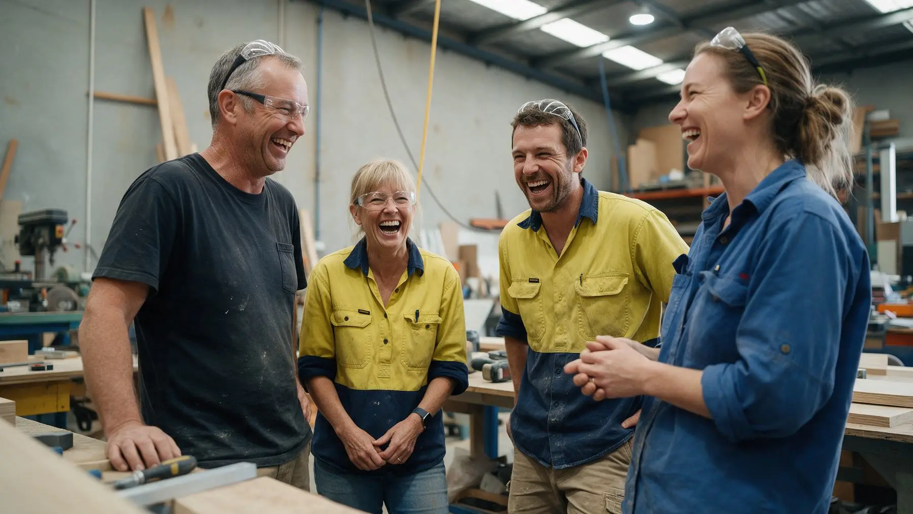 Small Australian workshop team laughing together